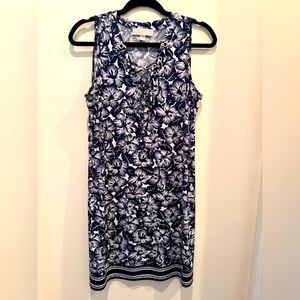 Navy and White Floral Sleeveless Dress